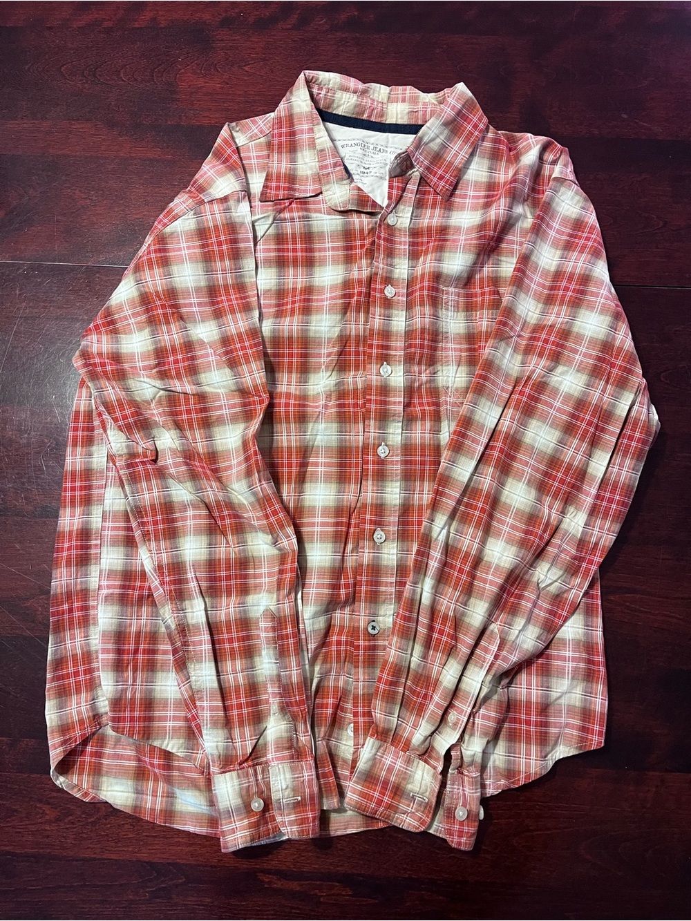 Wrangler Red and White Plaid Button-Down Shirt